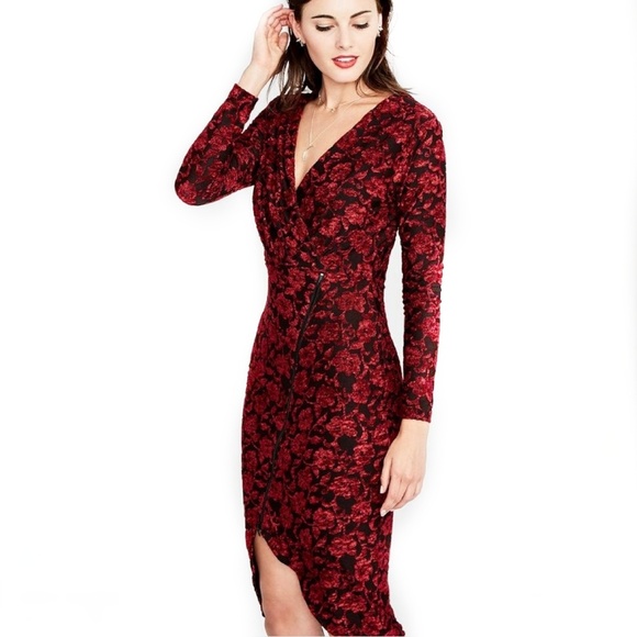 RACHEL ROY Sophisticated Floral Asymmetrical Zipper Front Cocktail Dress - Picture 3 of 8
